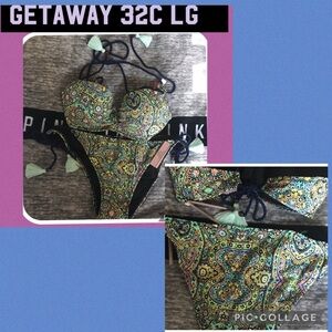 Vs getaway halter bikini top 32C side tie tassel bottoms LG HTF